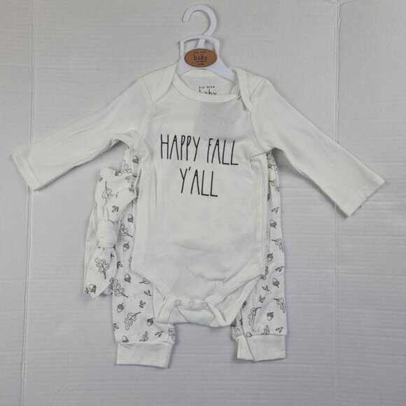 Rae Dunn Happy Fall Yall 3 Piece Outfit Set 6-9 Months Onesie Pants Headband - Picture 3 of 10